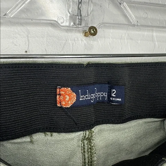 Indigo poppy women’s size 12 Olive Green Flare Jeans y2k Wide Leg stretch high - Picture 3 of 6